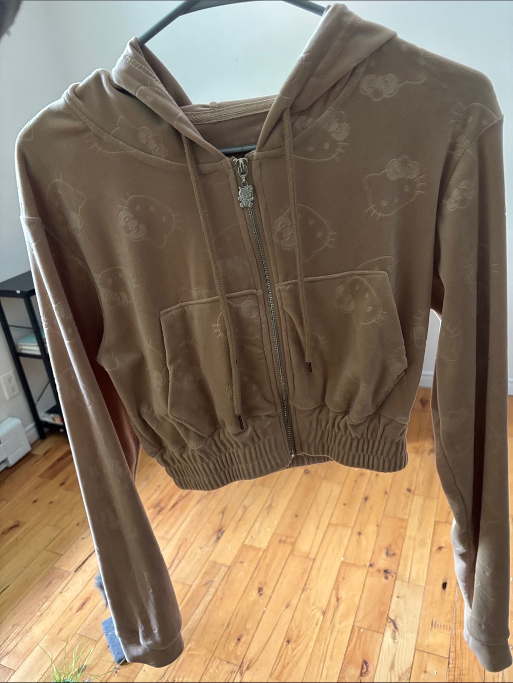 Hello Kitty Tan Velour Cropped Zip Hoodie Jacket